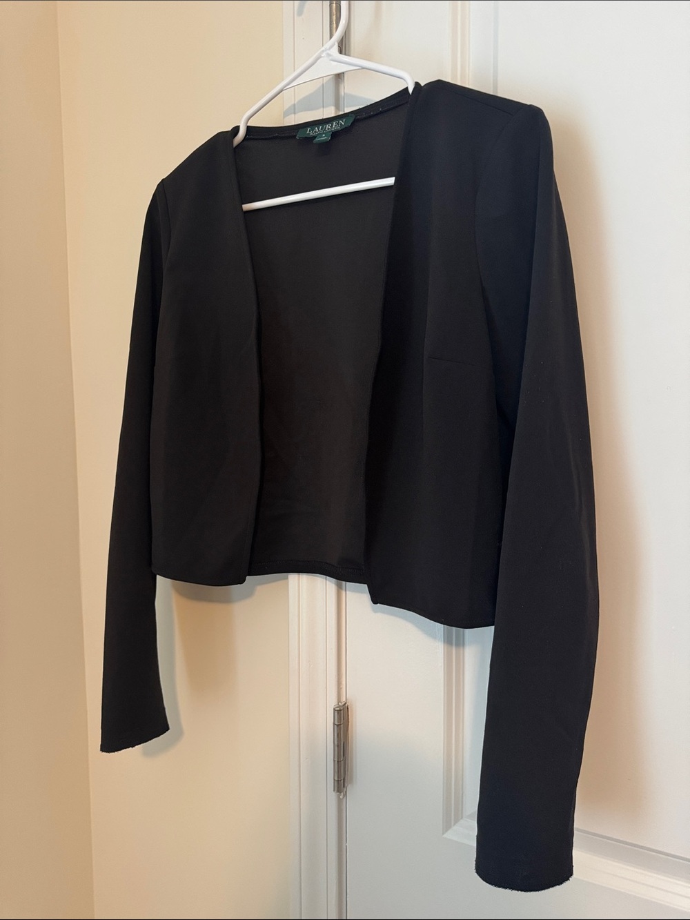 LAUREN Ralph Lauren Women’s Black Open-Front Cropped Blazer
